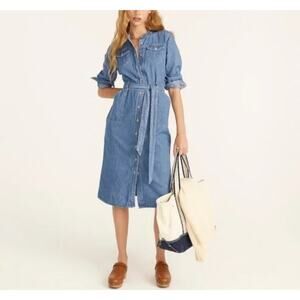 J Crew Western Indigo Shirt-dress Button Front Size 10 Denim Casual Fall Utility